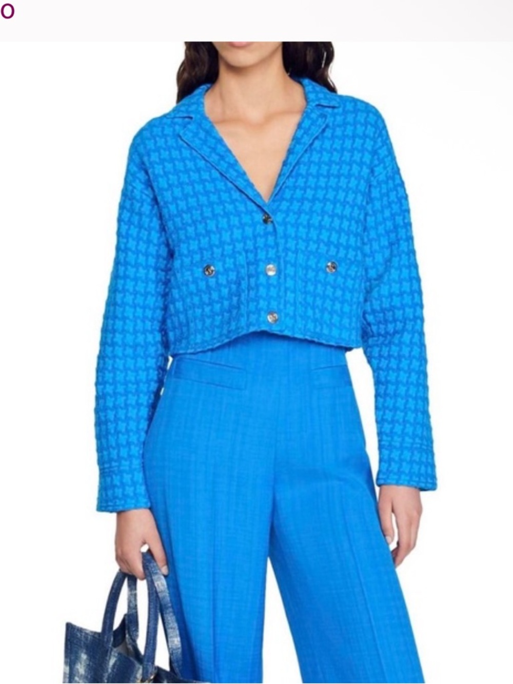 Sandro Cropped Bright Blue Tweed Blazer
